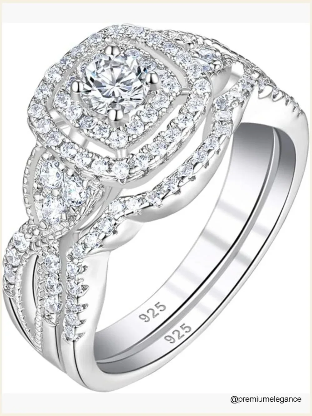 Double Halo CZ Bridal Ring Set 925 Sterling Silver Sz 5-12